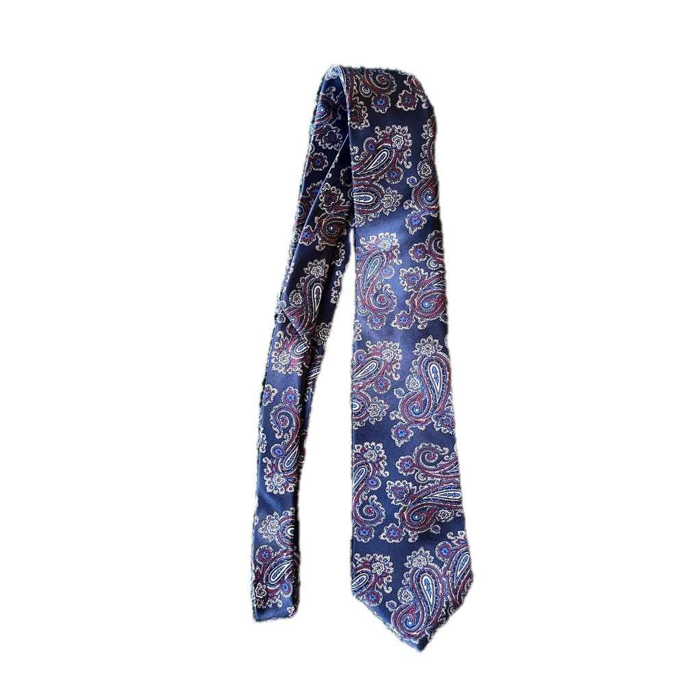 Vintage Parliament House London Mens Silk Tie Navy Blue Red Paisley Made in USA